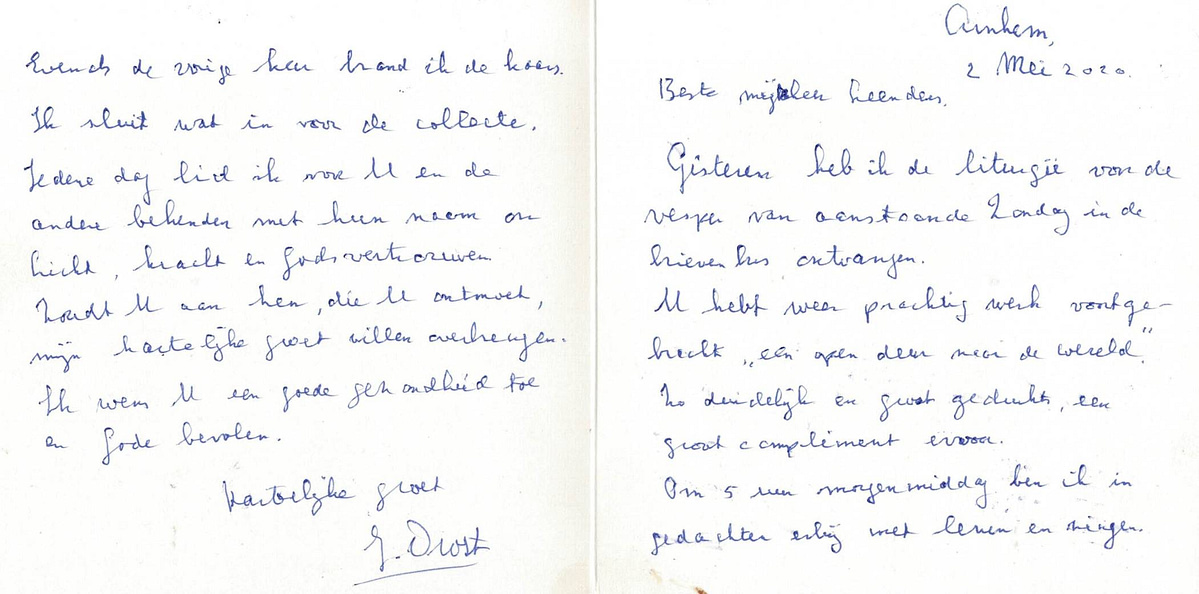 Bewdankkaart van mijnheer Drost
