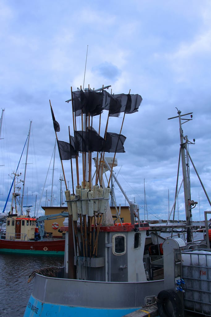 The fisherman's flags wave at him